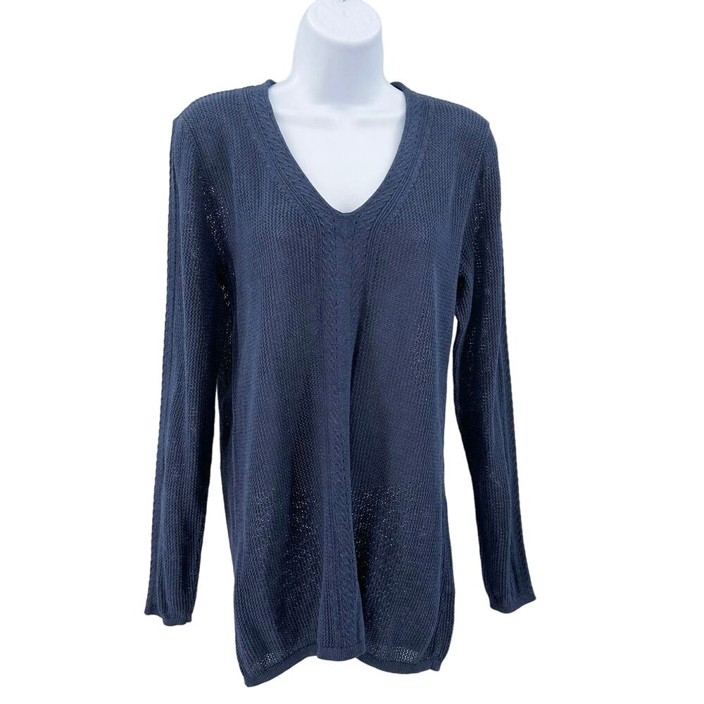 Pendleton Sweater WMNS L Blue V-Neck Knit Long Sleeve Cotton Pullover Minimalist